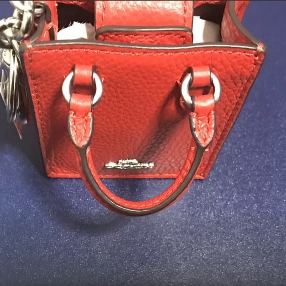 COACH NORTH/SOUTH MINI TOTE BAG CHARM REFINED PEBBLE LEATHER RED - Picture 7 of 7